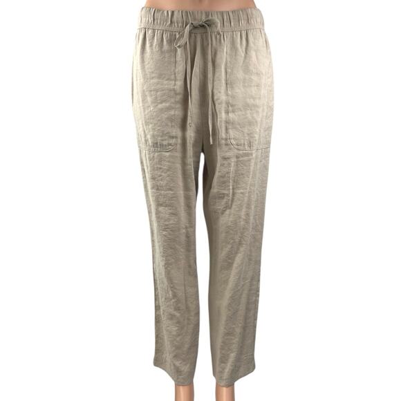 Zara Women's Tan High Elastic Waist Drawstring Straight Leg Trousers Pants Sz M - Picture 1 of 5